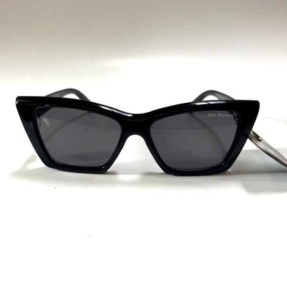 New TRUE RELIGION Cat Eye Sunglasses Acetate Black Dangling Charm Rhinestone main image 4